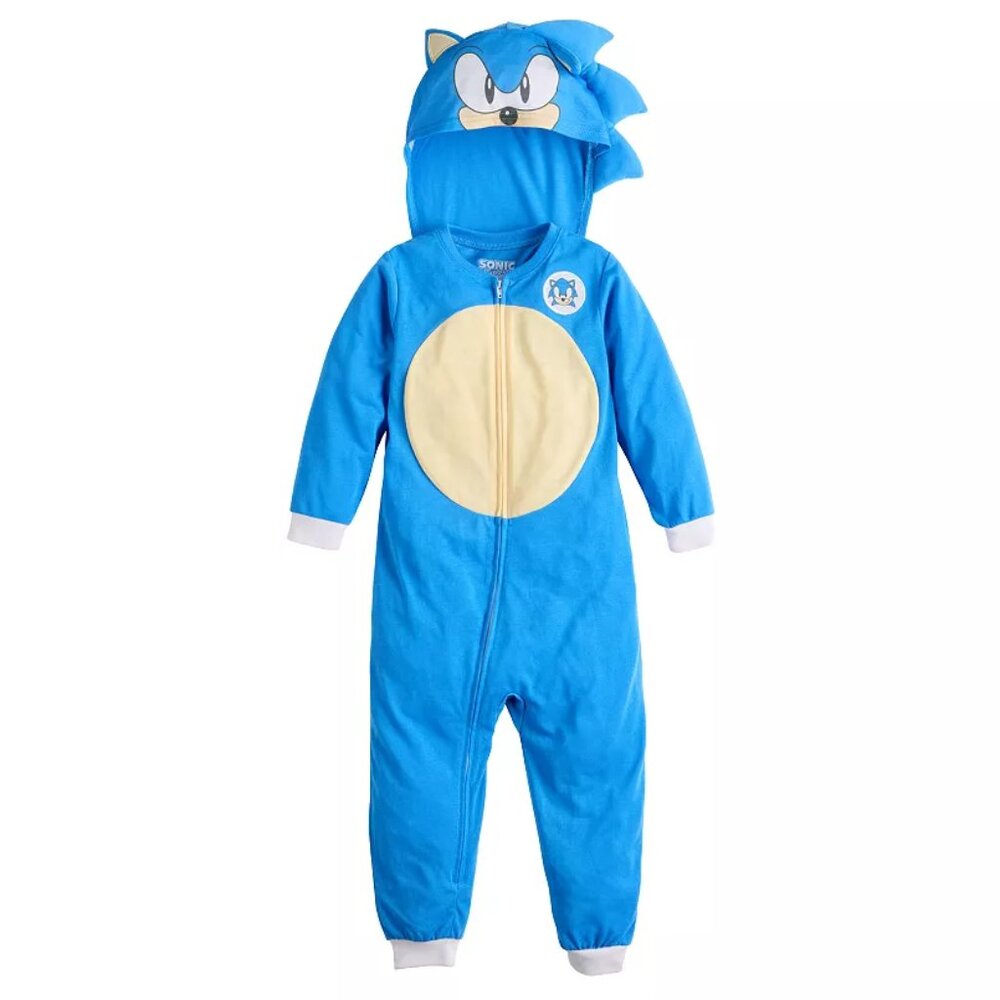 Toddler Boy Sonic The Hedgehog Hooded One-Piece Pajama Color: Sonic, Size: 3T